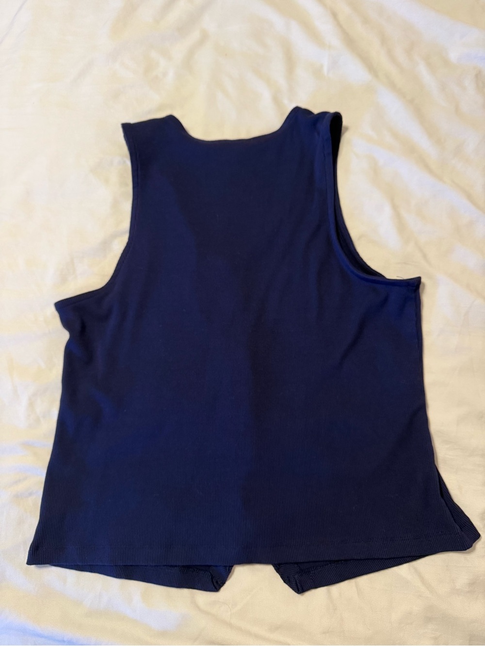 Tahari Navy Ribbed Button-Front Tank - Picture 2 of 6
